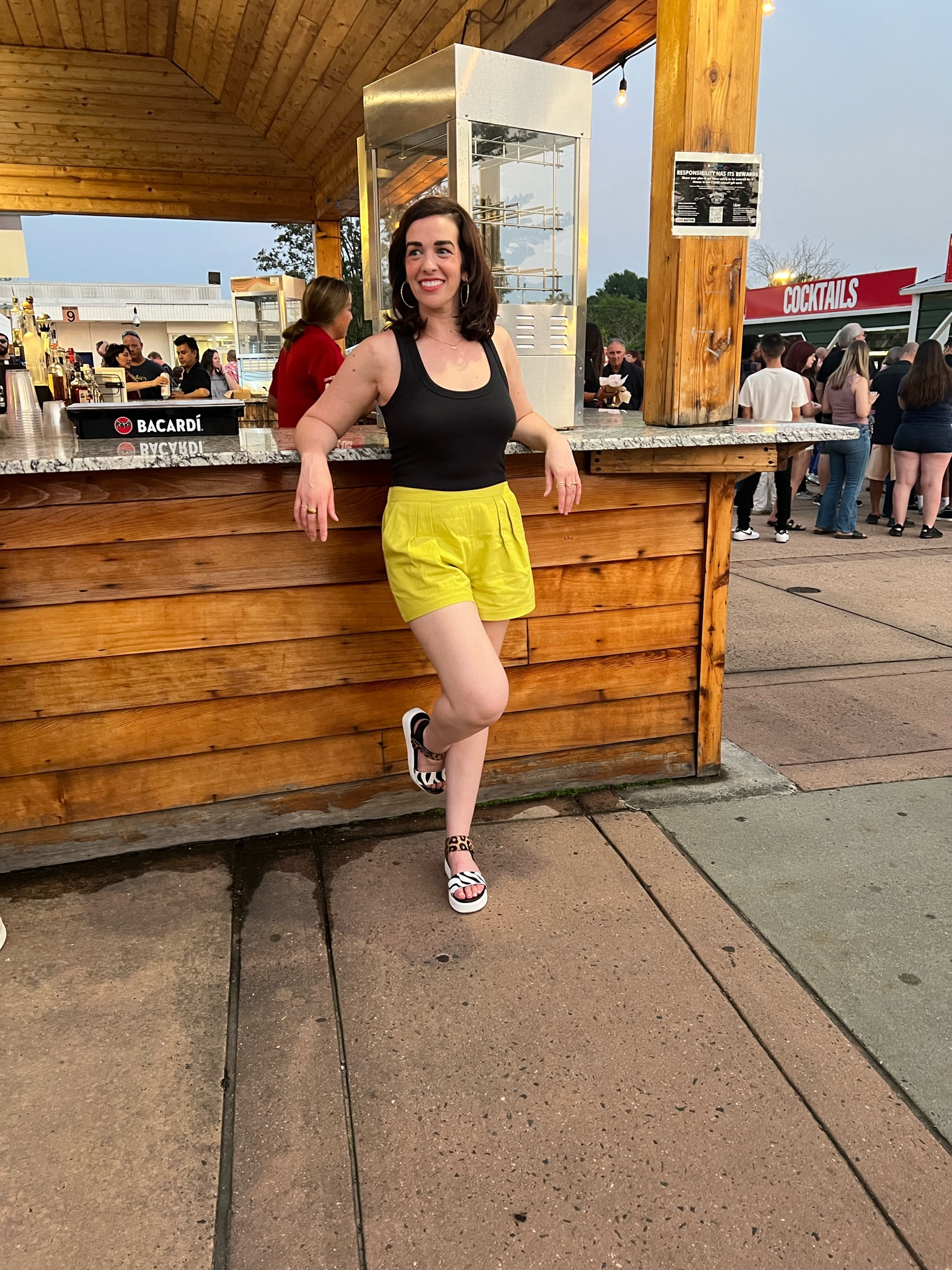 Concert outfit Black tank (size small). Linen shorts (size small). Sandals (size 8.5). #blacktank #blackcami #shorts #linenshorts #limegreenshorts #summeroutfit #concertoutfit #summerfashion #casualoutfit 

#LTKSeasonal #LTKunder100 #LTKstyletip