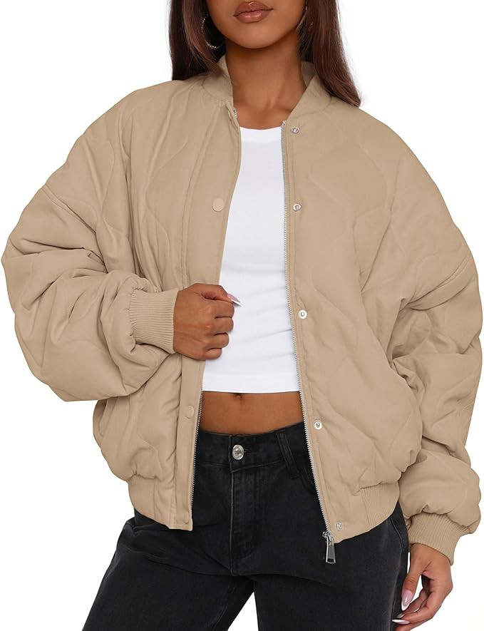 PRETTYGARDEN Women's Quilted Bomber Jacket Fall Fashion 2025 Lightweight Cropped Zip up Outerwear... | Amazon (US)
