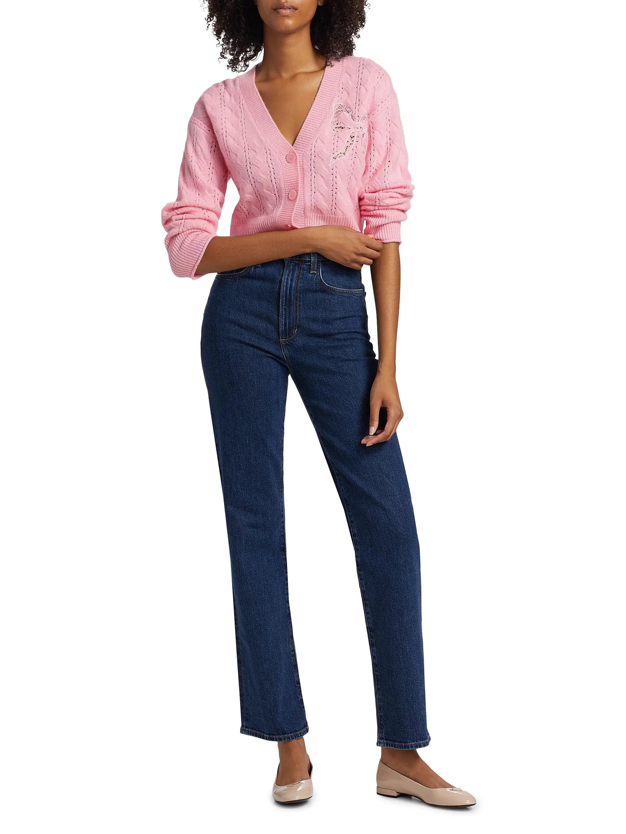 Shop LoveShackFancy Cashwool Cables Leota Wool-Blend Knit Cardigan | Saks Fifth Avenue | Saks Fifth Avenue