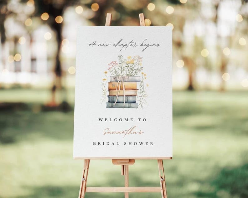 Personalized New Chapter Begins Bridal Shower Welcome Sign, Editable Book Theme Bridal Shower Dec... | Amazon (US)