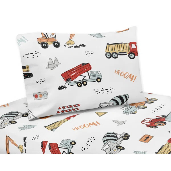 Construction Truck Print Microfiber Twill Sheet Set | Wayfair North America