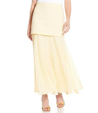 Kylie Linen Blend Textured Chiffon Pleated Maxi Skirt | Dillard's