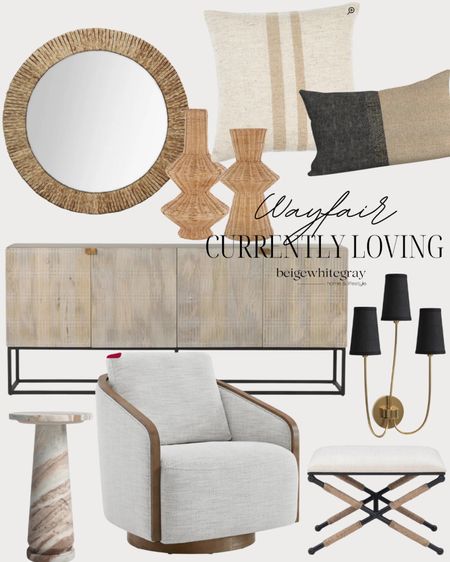 Wayfair home decor and furniture. Refresh your home this season with some beautiful new pieces! Loving this sideboard, and marble accent table! The lighting / sconces are perfect for the modern traditional home!! And a touch of raffia for this summer is always a good thing!! 

#LTKstyletip #LTKsalealert #LTKhome