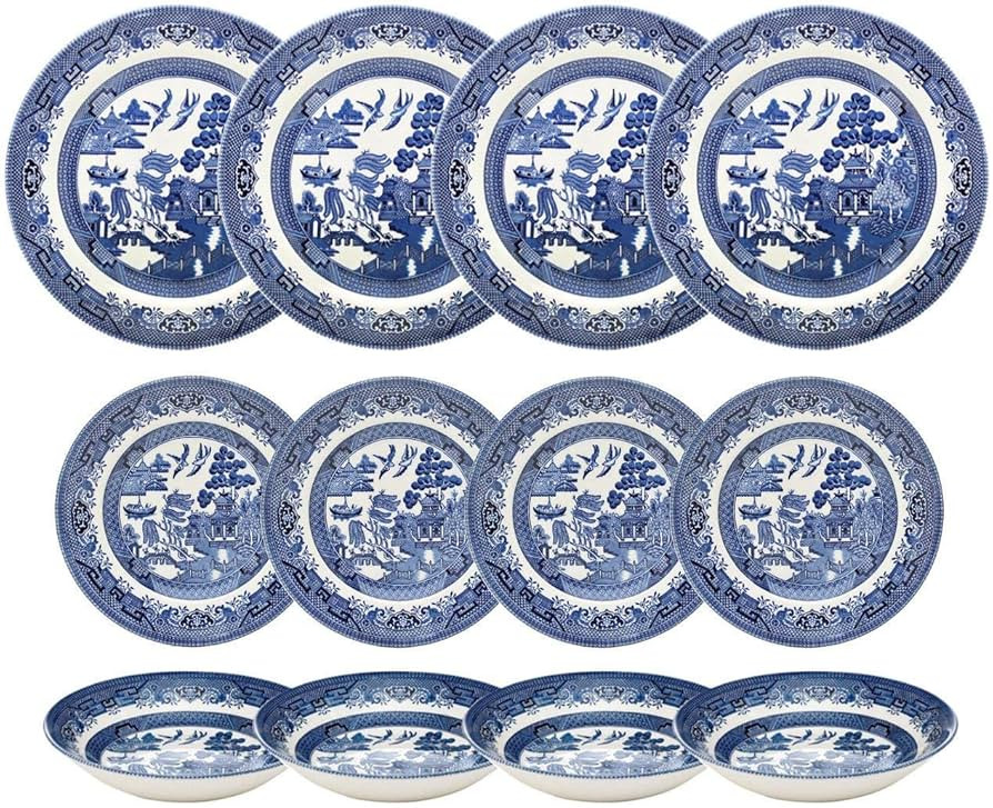 Churchill Blue Willow Dinner Plates, Salad Plates and Coupe Bowls 12 Piece Dinnerware Set, Made I... | Amazon (US)