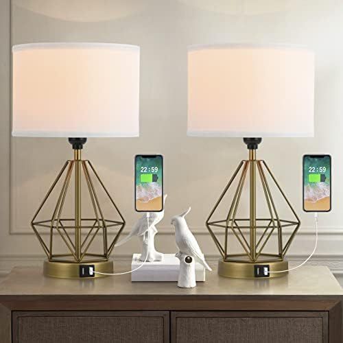 IMYOTH 16.5 inch Table Lamps Set of 2 for Bedroom, Living Room, Office , Small Modern Bedside Nights | Amazon (US)