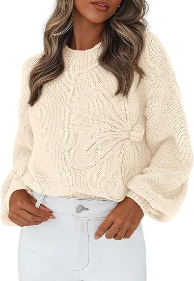 PRETTYGARDEN Womens Sweaters 2026 Fall Fashion Long Sleeve Crewneck Floral Knit Pullover Sweater ... | Amazon (US)