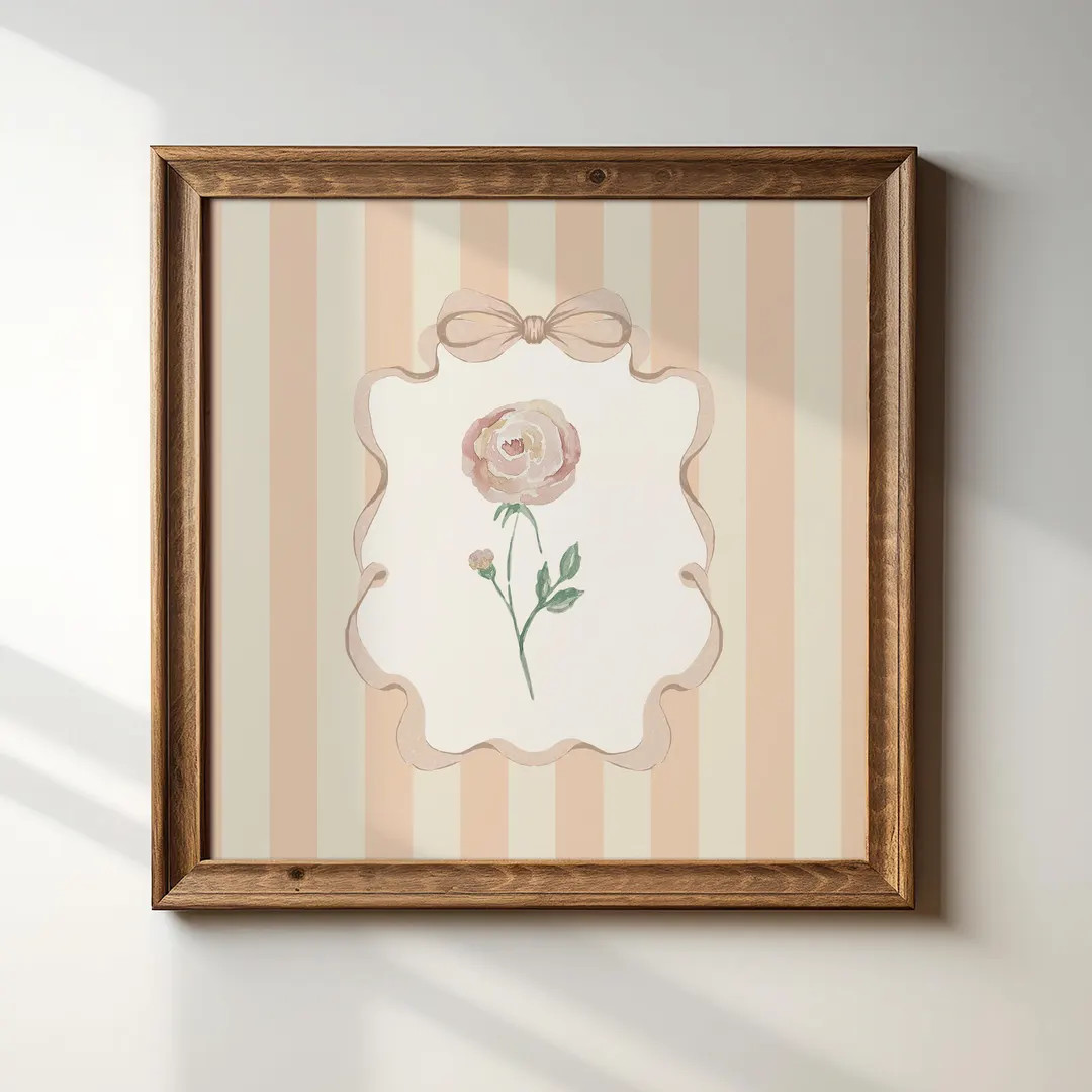 Vintage Watercolor Bow Nursery Digital Art Print: Blush and White Rose Illustration, Gift Idea, A... | Etsy (US)