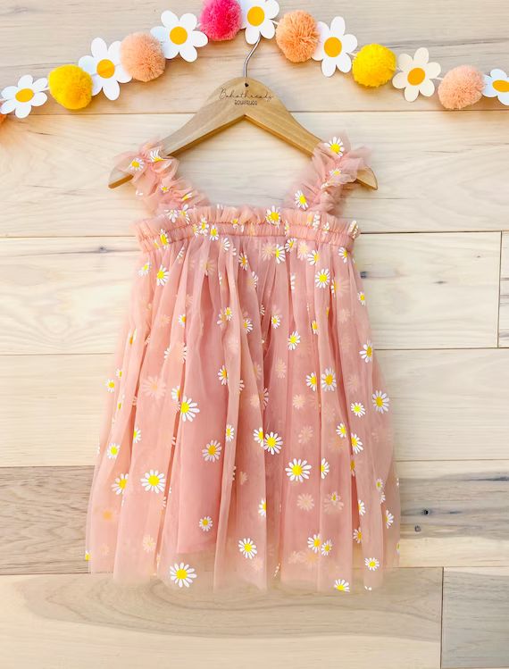 Two Groovy birthday party daisies flowers dress, boho inspired daisies tulle dress, photography a... | Etsy (US)