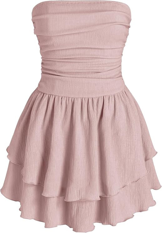 CIDER Women's Summer Cocktail Dress - Tube Ruched Ruffle Mini Dress | Amazon (US)