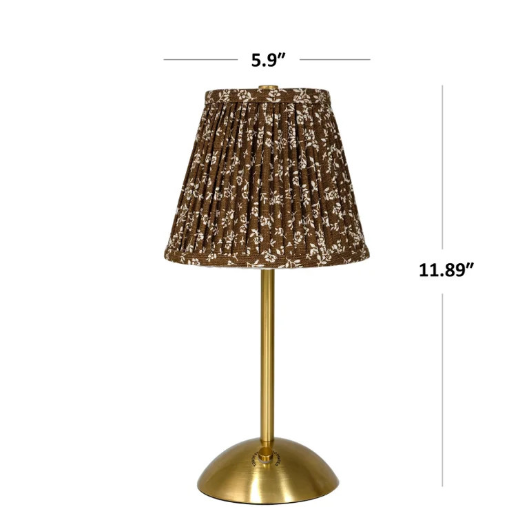 Brown Floral Rechargeable Table Lamp 11.89in, Cordless Dimmable LED Touch Lamp with Pleated Shade | Walmart (US)