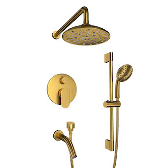 Mondawe Brushed Gold Built-In Shower Faucet System with 3-way Diverter Pressure-balanced Valve In... | Lowe's