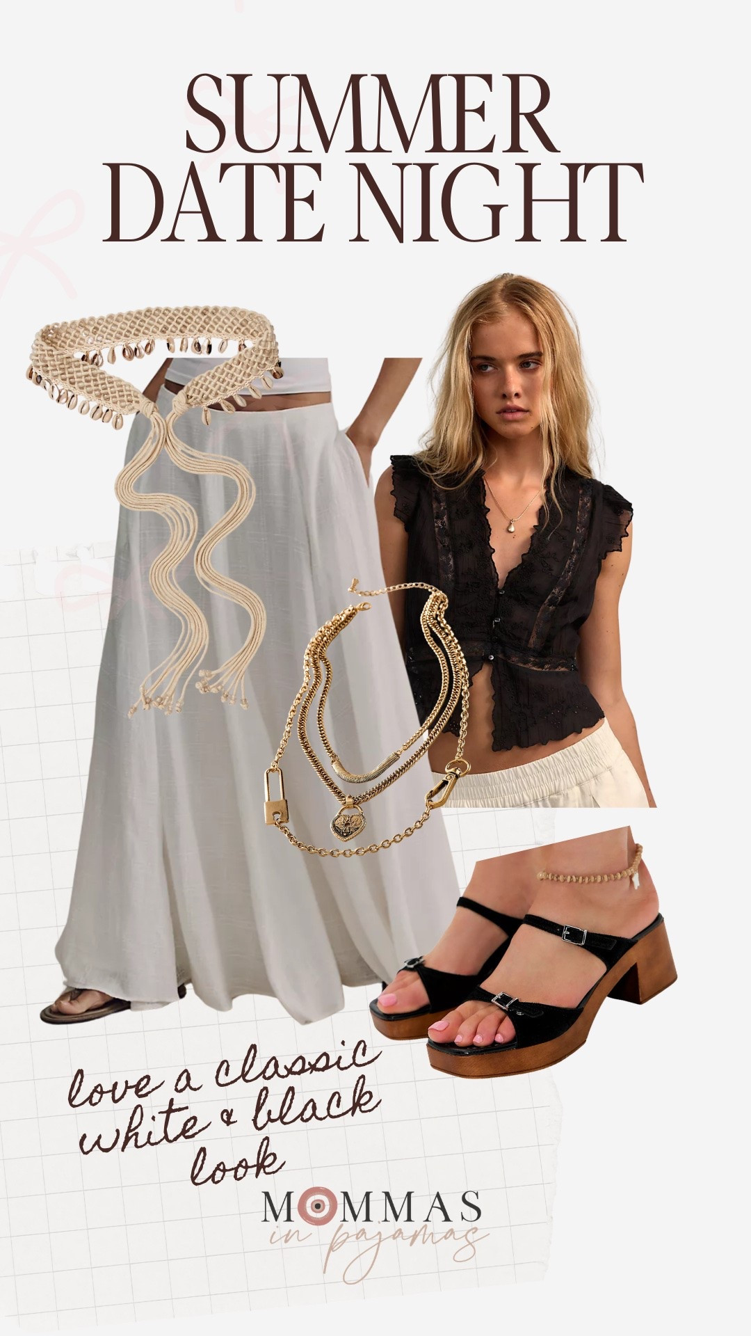 I’m completely in love with this classic black and white boho date night outfit. This top is fuller bust friendly and the perfect bit of sweet and sexy, and paired with this flowy skirt, boho skirt and chunky necklace it’s such a cute look. 
Summer date night outfit inspo

#LTKSeasonal #LTKPetite #LTKMidsize