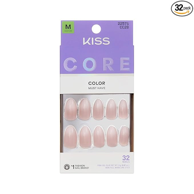 KISS CORE Color Press On Nails Almond, Dulcet, Pink, Medium, 32 Count | Amazon (US)