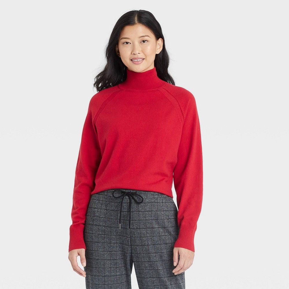 Women's Lightweight Turtleneck Pullover Sweater - A New Day Red XXL | Target