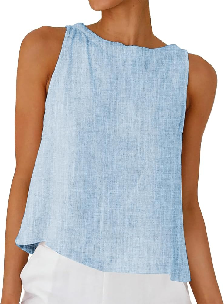 Linen Tops for Women Tank Tops Cute Summer Sleeveless Shirts Linen Clothes | Amazon (US)