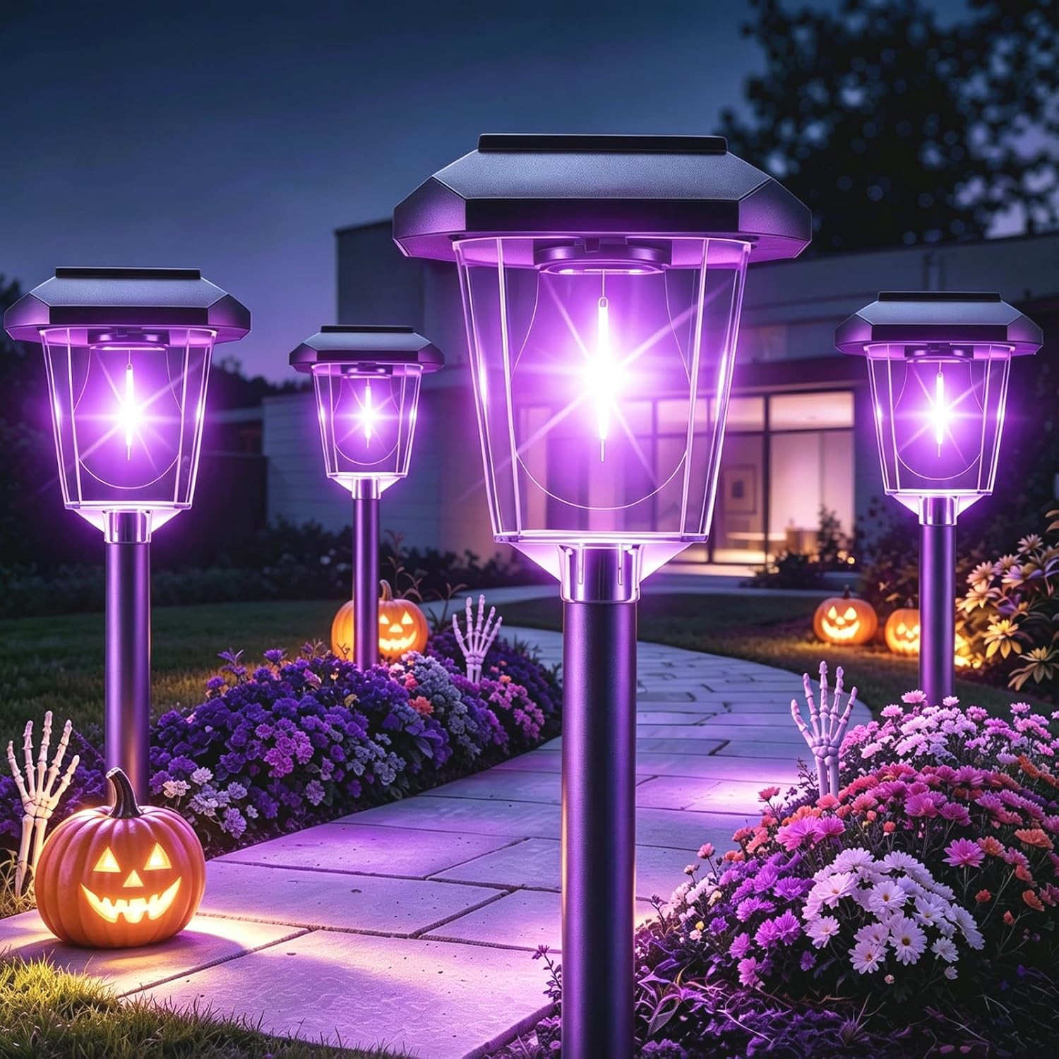 16Pack Purple Solar Halloween Lights outdoor, Pathway Halloween Decorations | Amazon (US)
