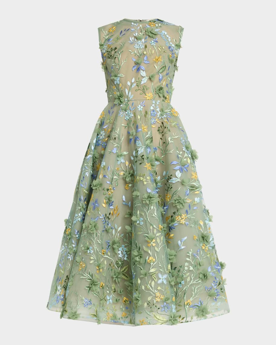 Bronx and Banco Saba Sleeveless Floral-Embroidered Midi Dress | Neiman Marcus