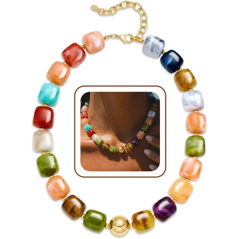 Summer Beach Jewelry Chunky Beaded Necklace for Women Trendy Statement Big Colorful Bubble Resin ... | Walmart (US)