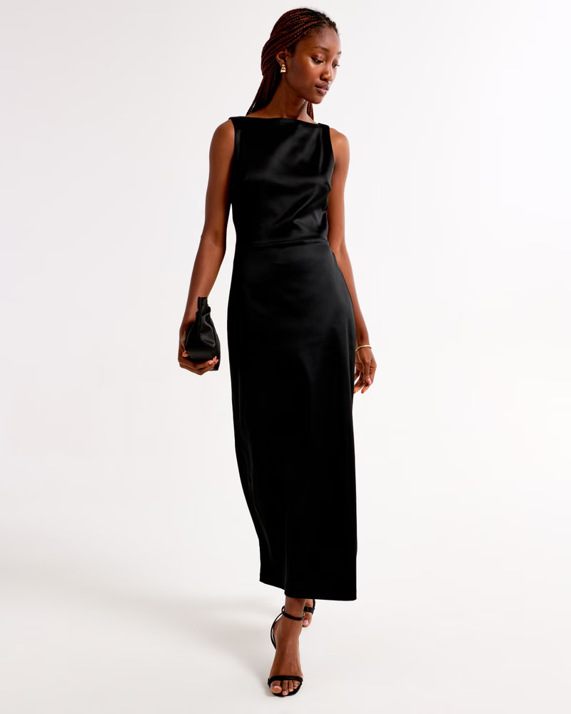 High-Neck Satin Sculpt Midi Dress | Abercrombie & Fitch (US)