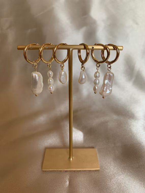 Huggie Baroque Pearl Earrings  Baroque & Keshi Pearl Gold | Etsy | Etsy (US)