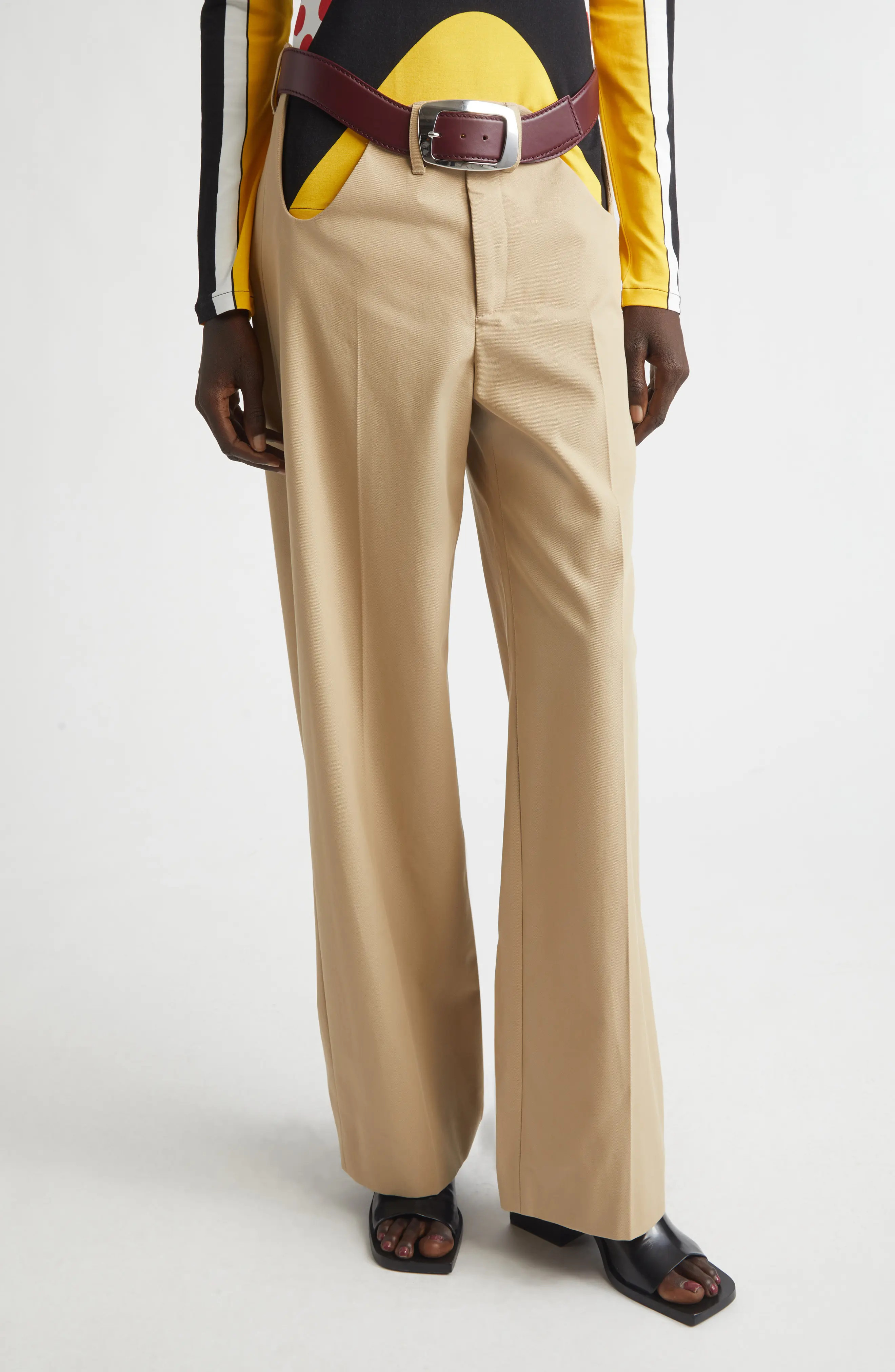 Belted Cutout Cotton Straight Leg Pants (Women) | Nordstrom | Nordstrom