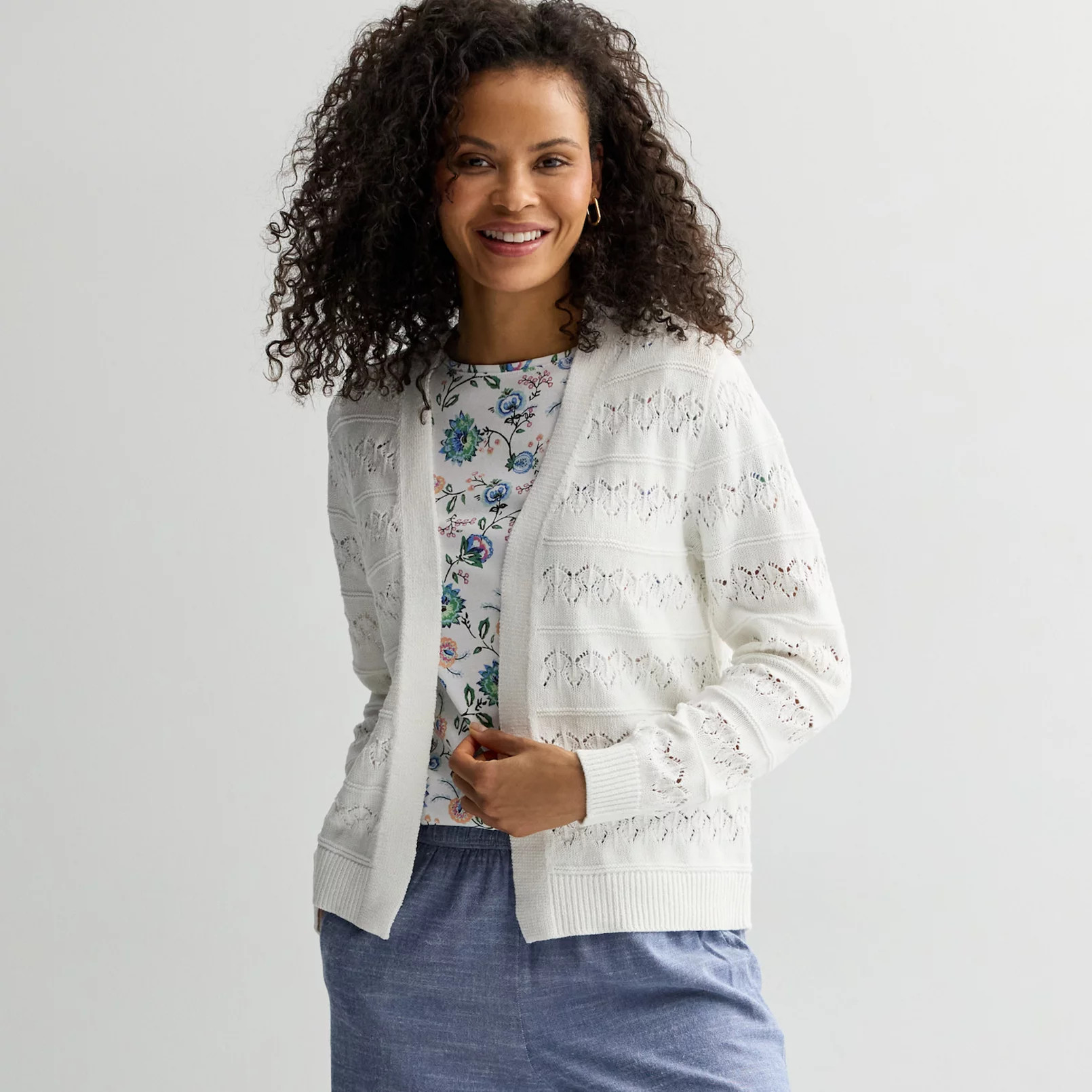 Women's Croft & Barrow® Pointelle Open-Front Cardigan | Kohl's
