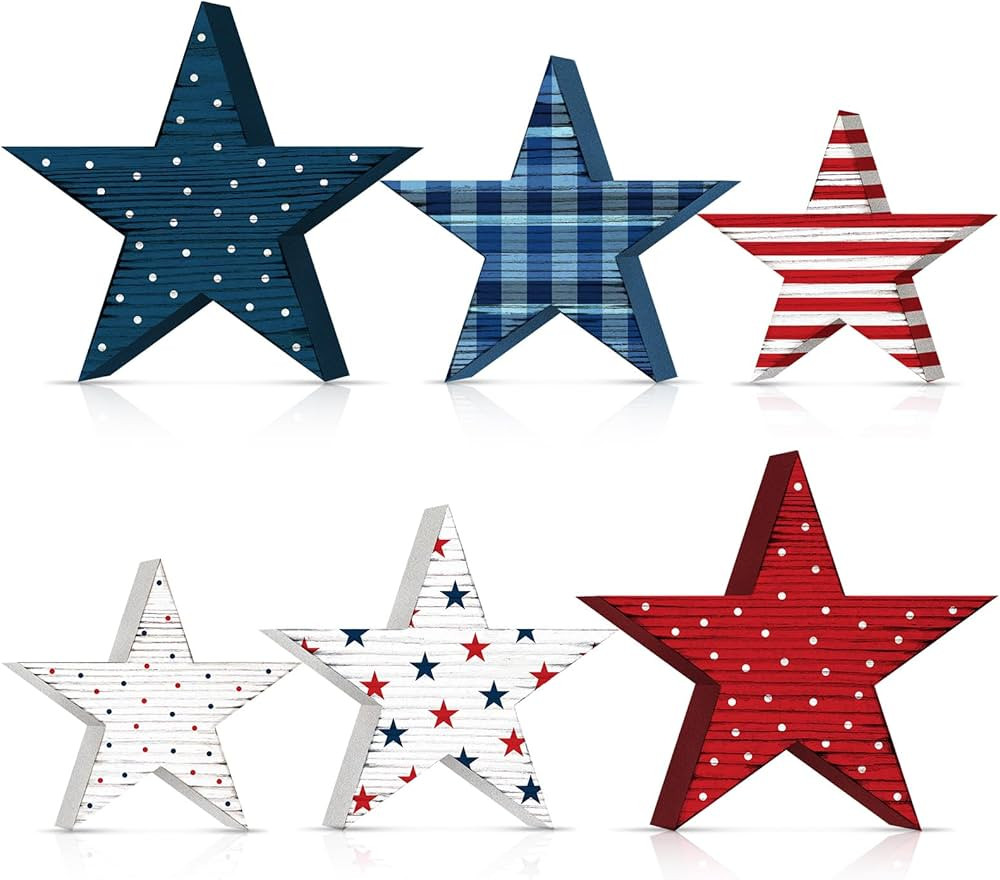 6 Pcs 4th of July Wooden Stars Signs Star Tiered Tray Decor Red Blue White Wood Star Shape Table ... | Amazon (US)