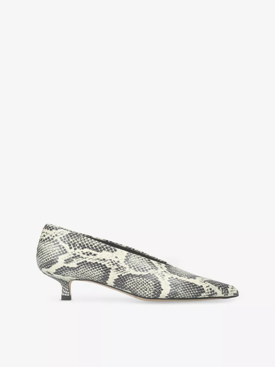 Clara Pointed-Toe Snake-Print Heeled Leather Pumps | Selfridges