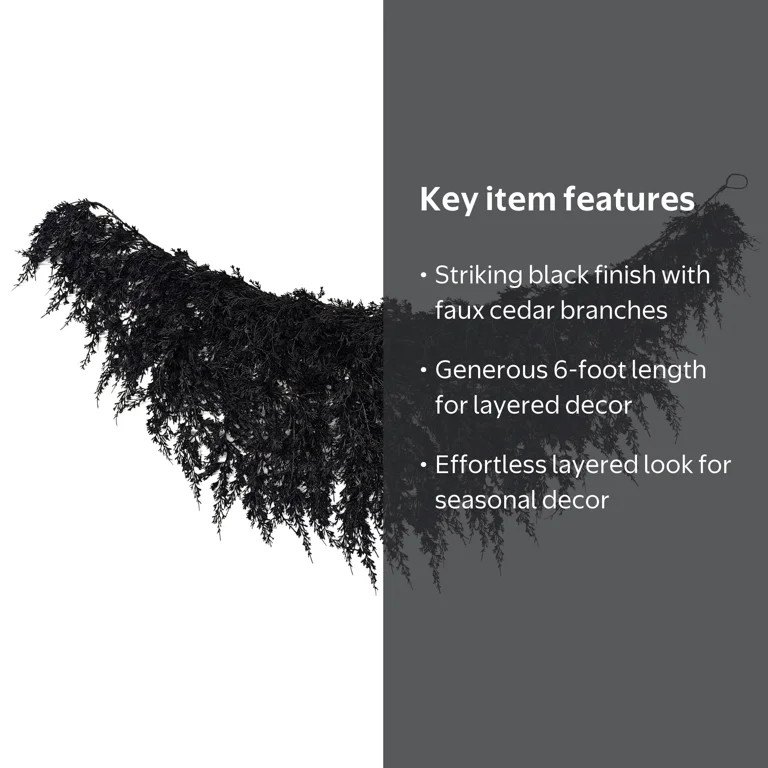My Texas House Halloween Drapey Faux Cedar Garland, Black, 6' | Walmart (US)