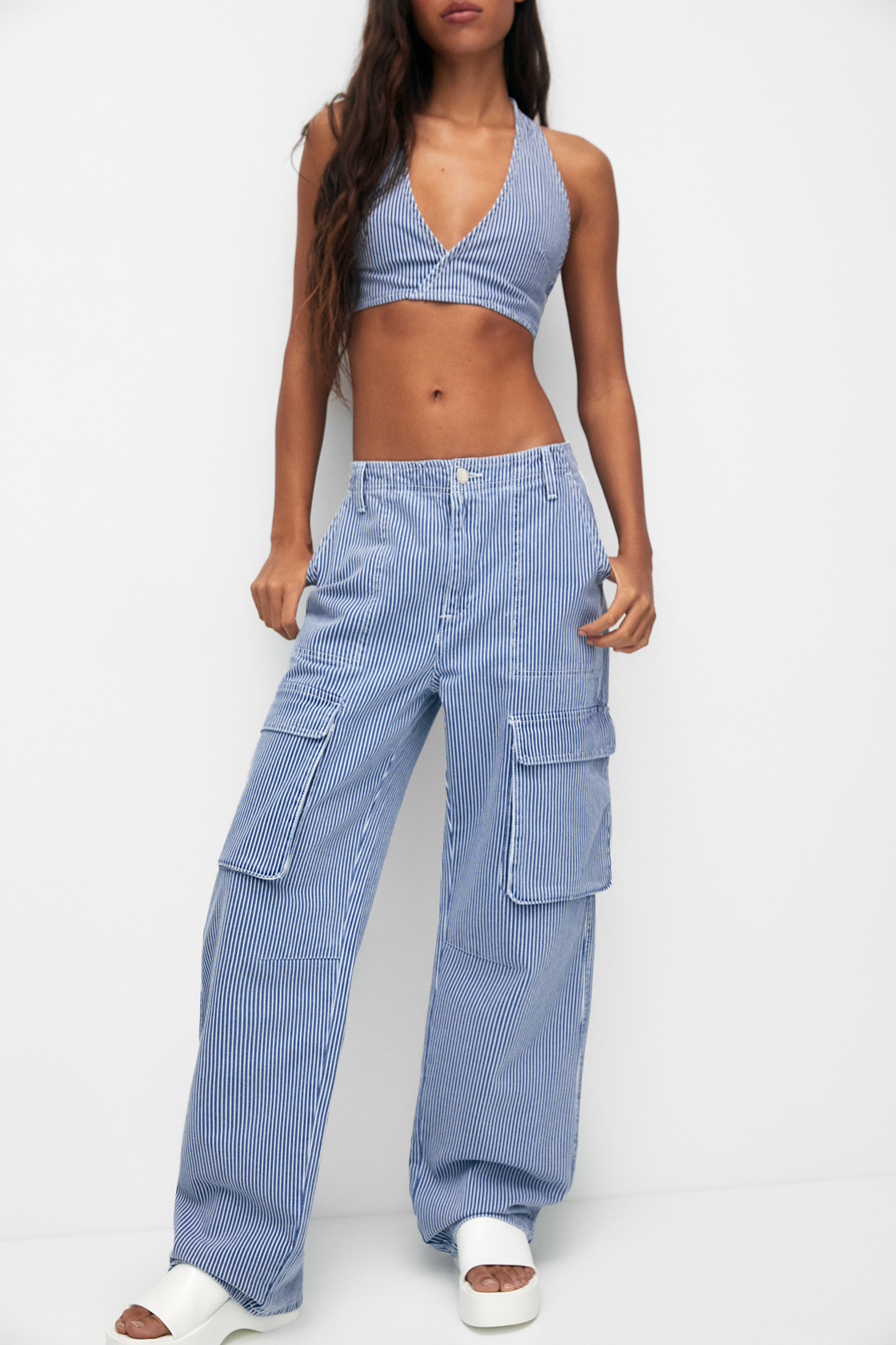 Striped cargo trousers | PULL and BEAR UK