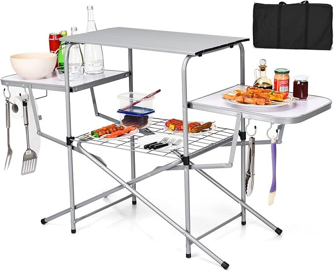 Giantex Folding Grill Table with 26'' Main Tabletop, Portable Aluminum Camping Table, Carrying Ba... | Amazon (US)