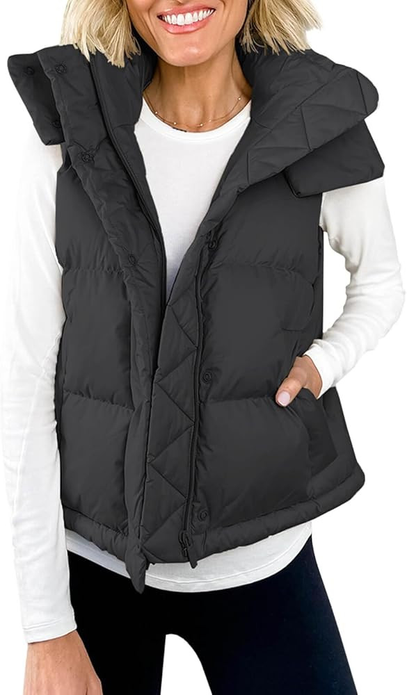 Imily Bela Womens Quilted Puffer Vest Hooded Winter Casual Stand Collar Gilet With Pockets | Amazon (US)