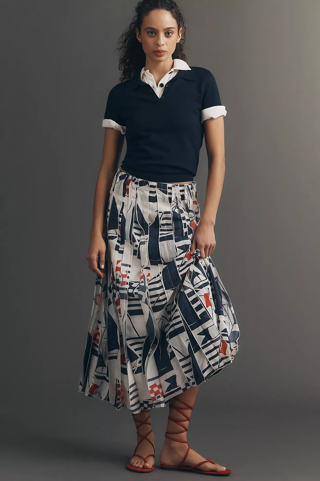 Maeve Graphic Tiger Piped Midi Skirt | Anthropologie (US)
