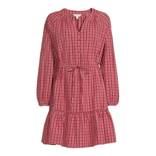 Time and Tru Women's Long Sleeve Micro Plaid Dress | Walmart (US)