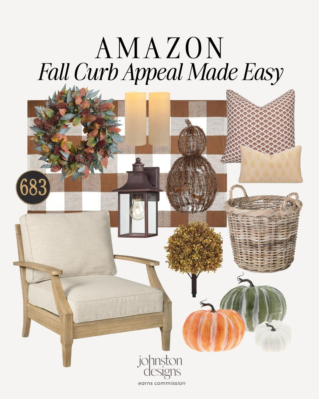 Fall curb appeal made easy for a warm, welcoming porch setup. 🍂 The brown buffalo plaid rug, rustic autumn wreath, and woven pumpkin create an inviting seasonal look, styled with a cozy cushioned armchair, outdoor lantern, throw pillows, topiary, and decorative pumpkins.

Amazon fall porch decor, autumn curb appeal, brown buffalo plaid outdoor rug, fall door wreath, rustic woven pumpkin, outdoor patio armchair, outdoor wall lantern sconce, faux pumpkins decor, fall porch decor ideas, cozy autumn entryway, women’s Amazon home decor

#amazonfinds #amazonhome #fallporchdecor #curbappeal #autumndecor #porchdecor #fallwreath #cozyhome #fallstyle #outdoorliving 

 #LTKSeasonal #LTKHome