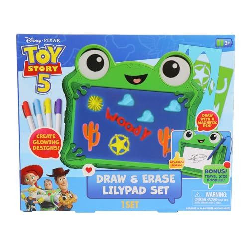 Disney Pixar Toy Story 5 Draw & Erase Lilypad Set - Frog Dry-Erase Glow Board & Travel Magnetic Pen Board, Create Art, Stencils & Markers, Kids 3+ | Amazon (US)