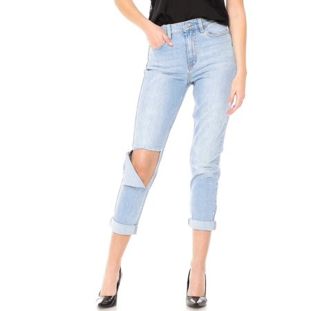 Cello Women s Juniors High Rise Bleached Denim Mom Jeans (9 Light) | Walmart (US)