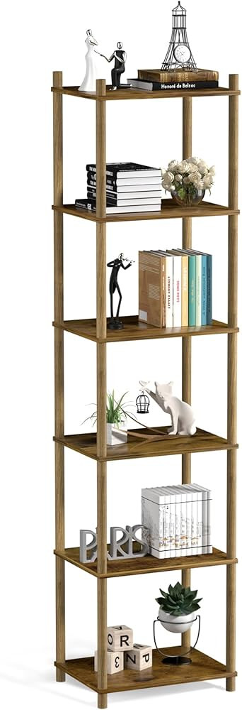 YGYQZ 6 Tier Tall Narrow Bookshelf, Wood Open Display Bookshelf Organizer for Books, Free Standin... | Amazon (US)