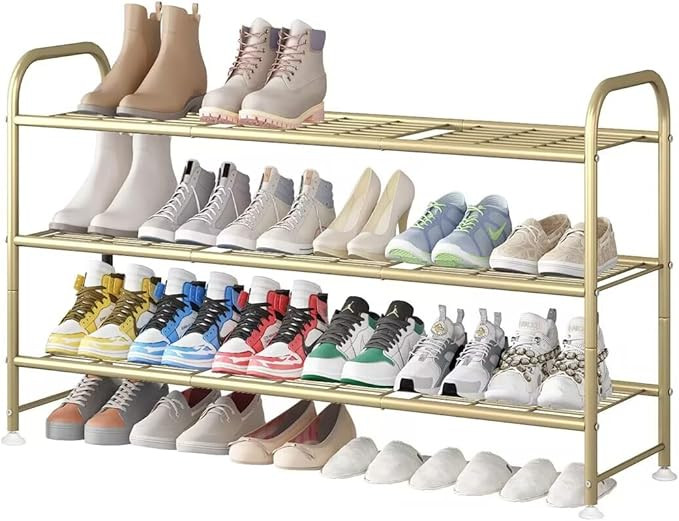 LINZINAR Shoe Rack Long 3 Tier Shoe Storage Organizer Metal Wide Shoe Shelf for Closet Entryway B... | Amazon (US)