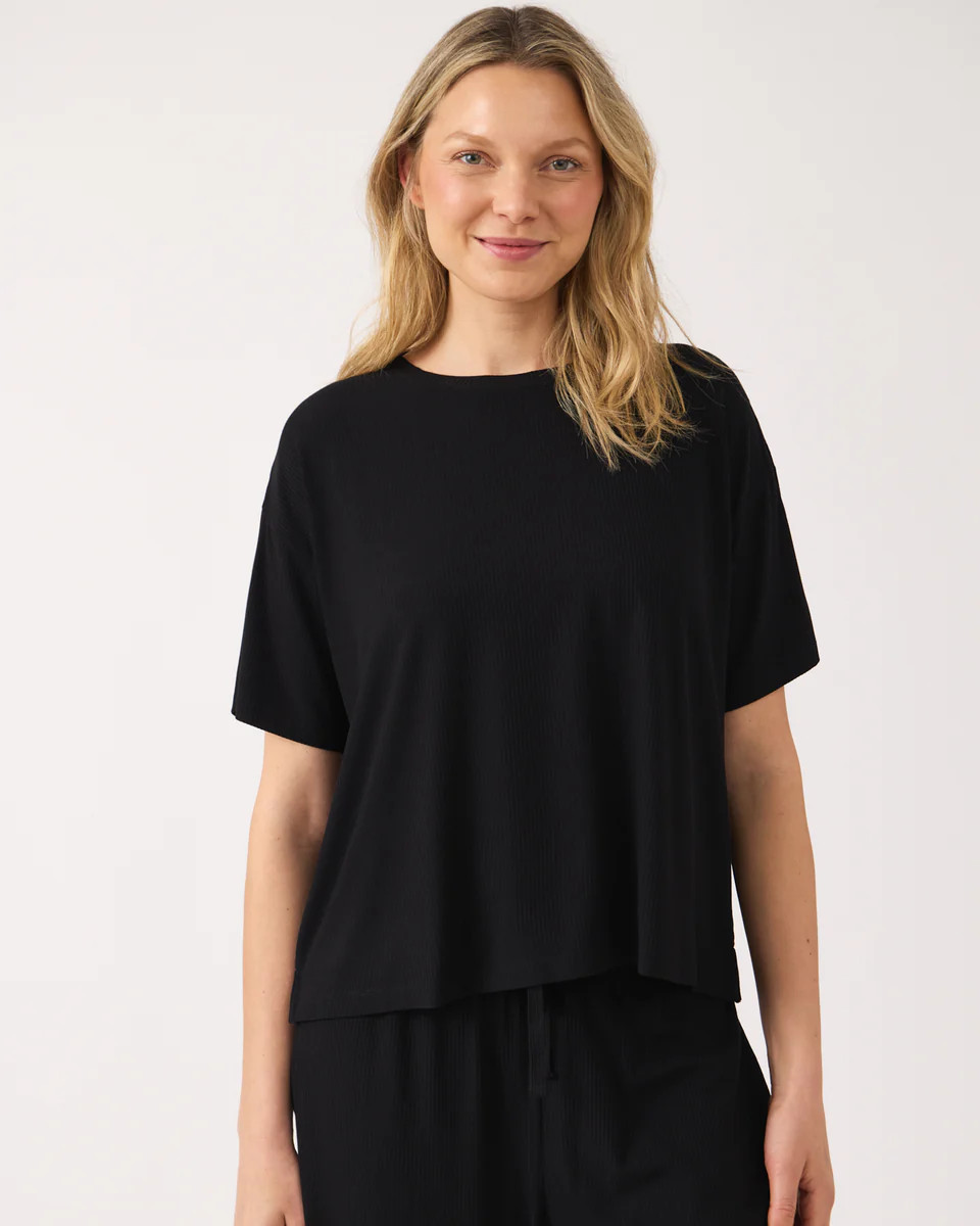 Black Women's Ribbed Boxy Tee | Little Sleepies