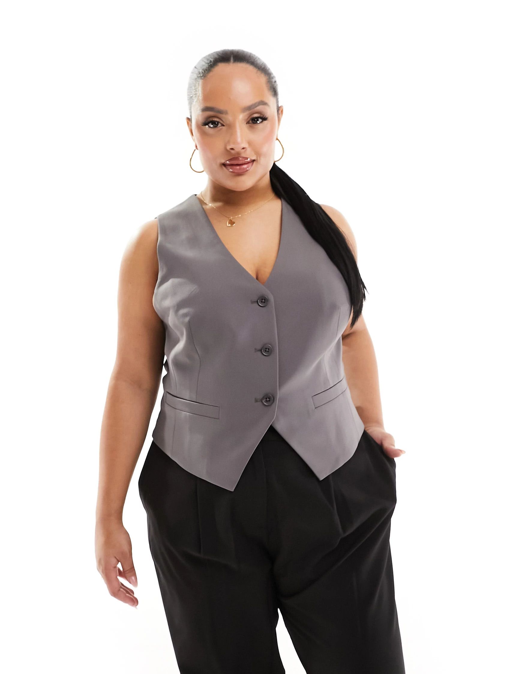 ASOS DESIGN Curve tailored vest in gray | ASOS | ASOS (Global)