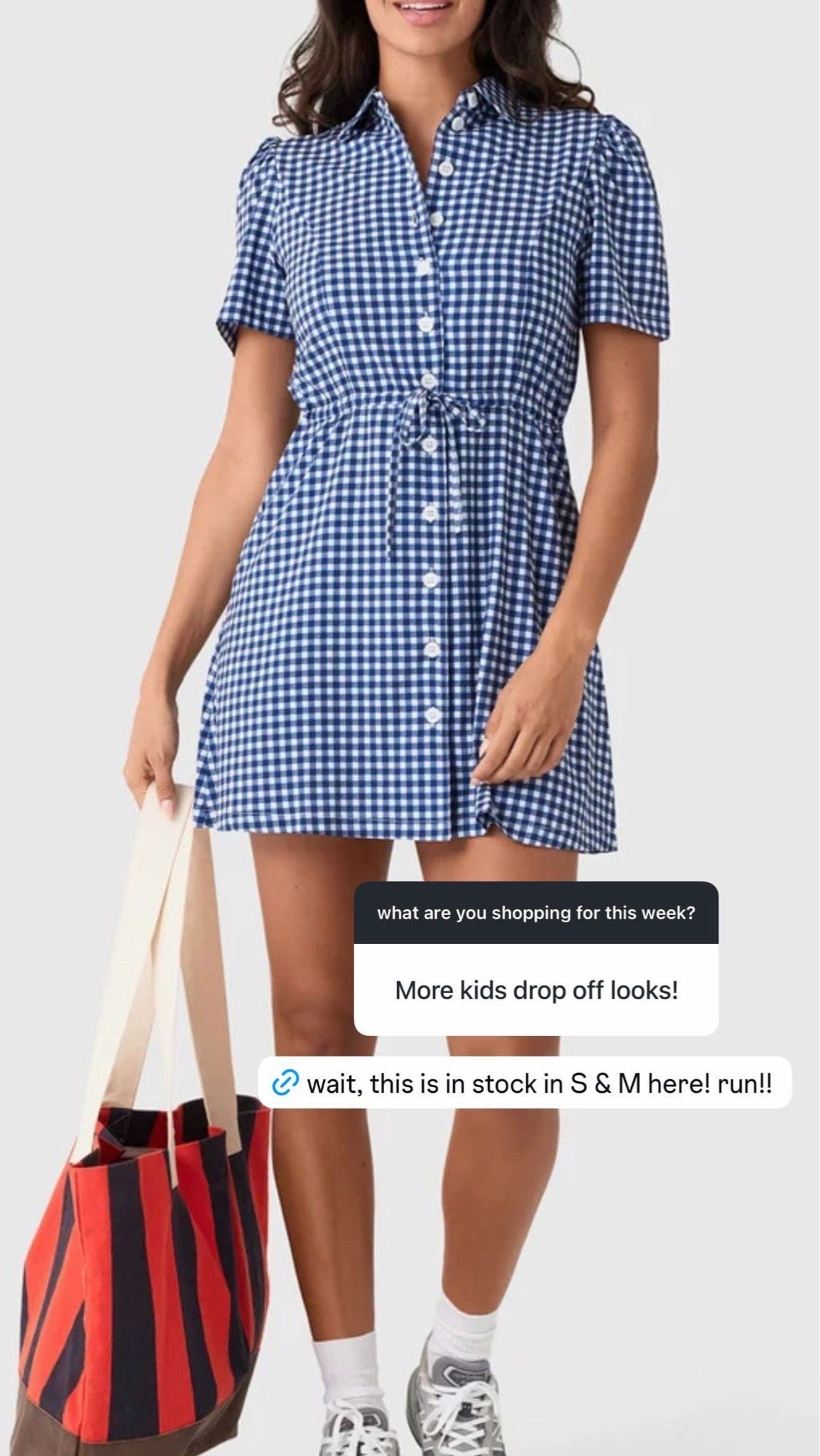 such a cute kids drop off dress! the navy gingham feels classic, but the puff sleeves + little tie waist make it feel a bit more special than your usual throw-on-and-go look.

also, this one is currently in stock in sizes small + medium, so run if you’ve had your eye on it! so easy with sneakers now and flats or a light jacket once it cools down.

#LTKSeasonal #LTKootd
