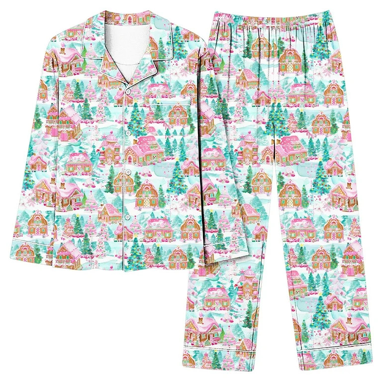 Tnhcen Women's Christmas Print Pajama Set 2-Piece Long Sleeve Sleepwear Winter Flannel Pajama Set... | Walmart (US)