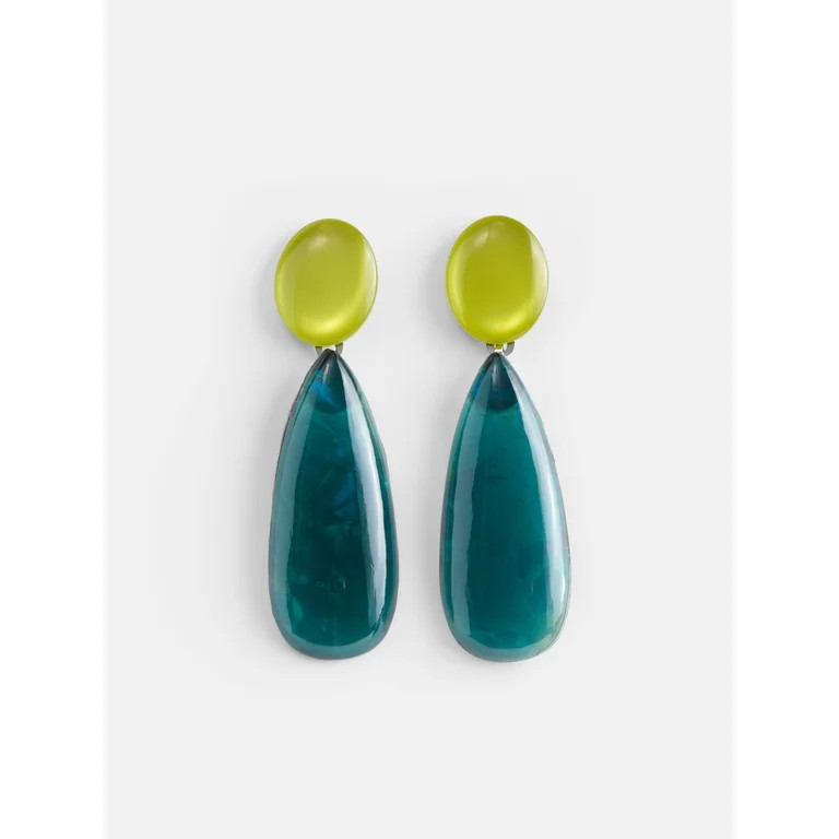 Scoop Women's Silver Tone Lime and Teal Drop Earrings, 1 Pair | Walmart (US)