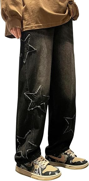 CAIAQAZY Baggy Jeans for Women,Y2k Pants Boyfriend Jeans High Waisted Wide Straight Leg Star Patc... | Amazon (CA)
