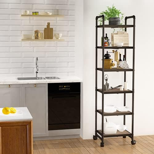 Hooseng 6-Tier Shelves Rolling Storage Cart, DIY Storage Rack with Steel Water Pipes and Adjustable  | Amazon (US)