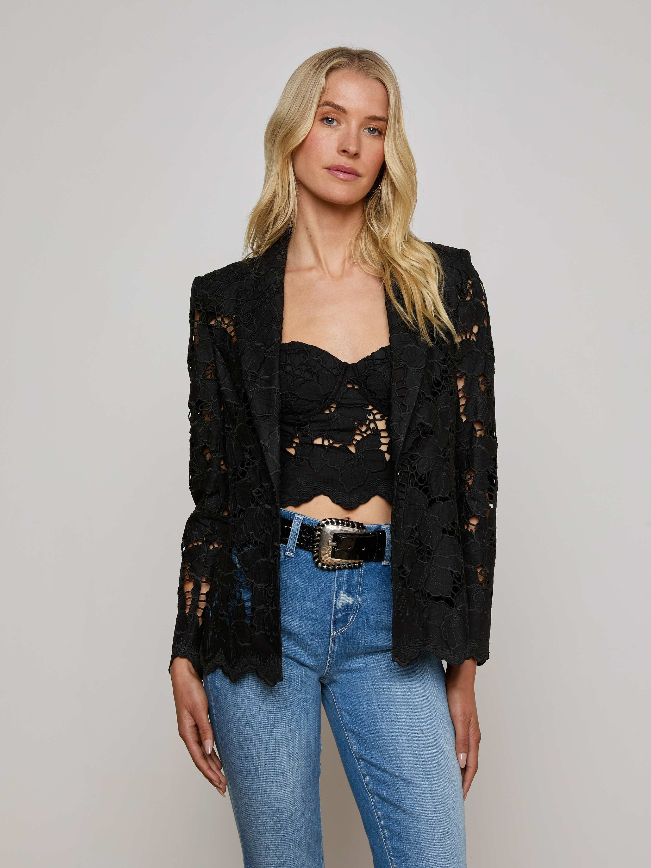 Clementine Lace Blazer in Black | L'AGENCE | L'Agence