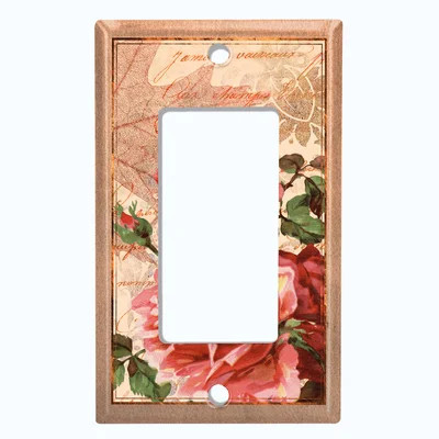 Metal Light Switch Plate Outlet Cover (Pink Red Flower Rose Leaves Damask Light Brown - Single Toggle) | Wayfair North America