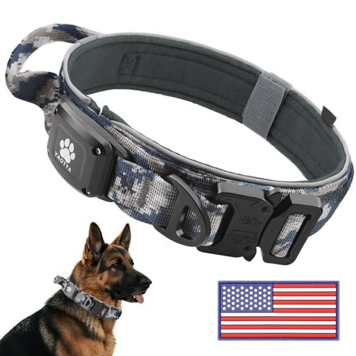 2026 Upgrade Dog Collar with IPX8 Waterproof AirTag Holder,Military Tactical Comfortable Control Handle and Ultra-Durable Metal Buckle in Night Reflective,GPS Collar for Medium to Large Dog | Amazon (US)