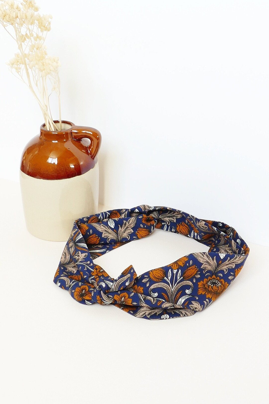 Navy Scarf With Vintage Orange Flowers - Etsy | Etsy (US)
